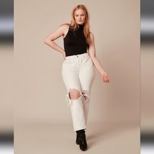 NWT Good American 90's Duster Jeans Natural Fray High Rise Distressed White 12